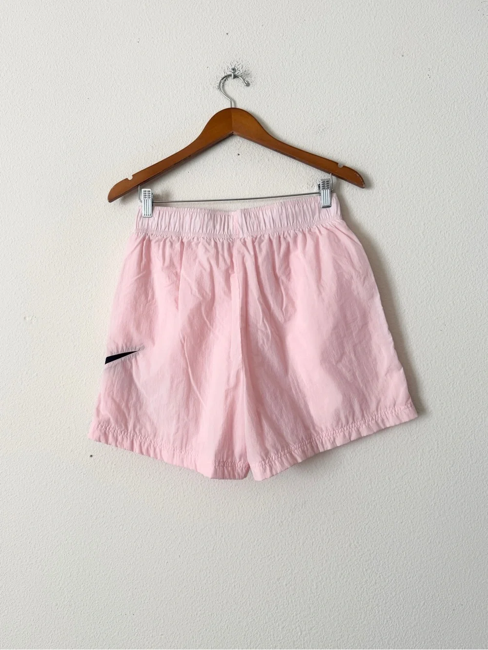 Nike MEDIUM high rise clash black swoosh light pink pocketed shorts